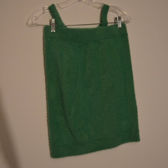 Freshman1996 Green Fluffy Dual Set Mini Skirt & Sleeveless Top Straps V-Neck S - Picture 8 of 13